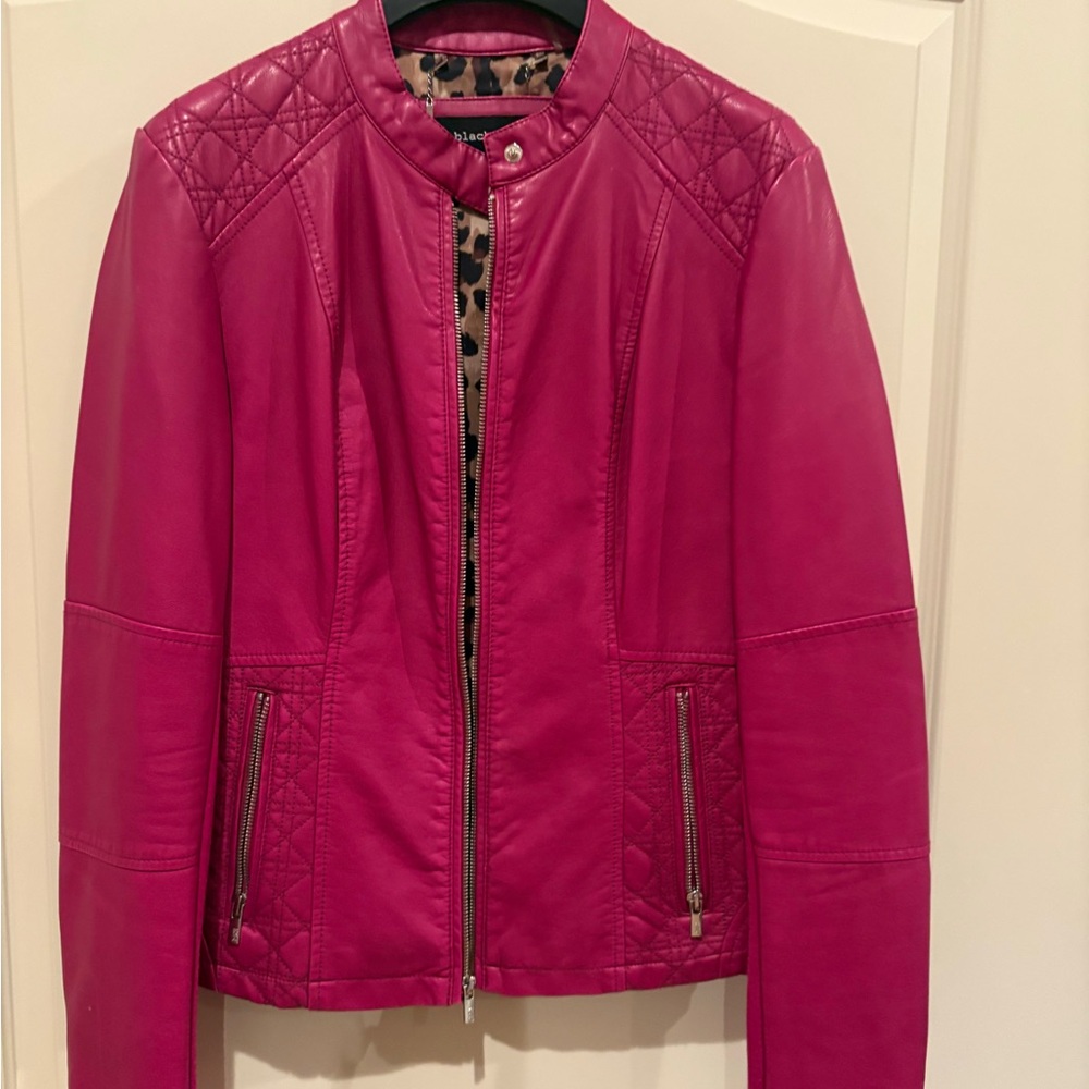 Black Rivet Fuchsia Leather Jacket - Picture 2 of 6